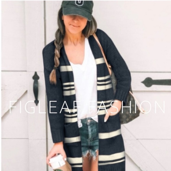 🆕 Navy Striped Open Cardigan - Picture 2 of 2